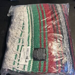 Hydration Nation Mexican Blanket 70x50 Red Green NEW Dragon Handwoven H-3344